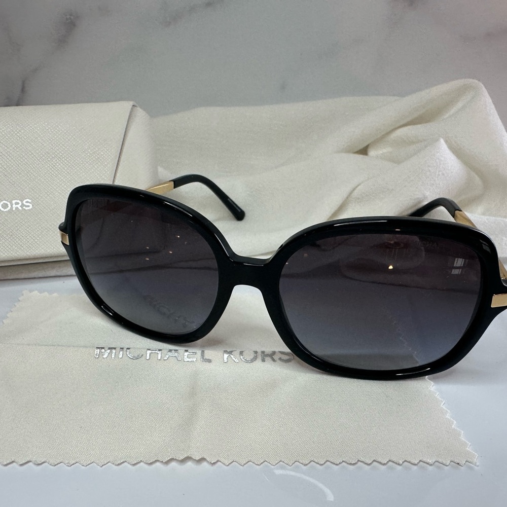Michael Kors Oversized Black and Gold Sunglasses with Pouch and Case